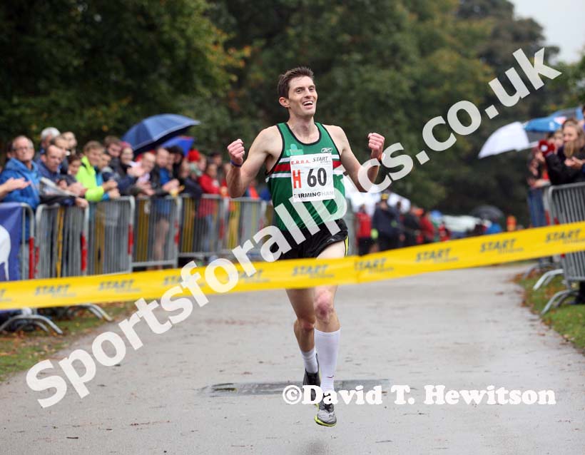 James Bailey brings Sale Harriers home to victory in the senior mens 6 stage relay at the ERRA Mens 6 and Womens 4 Stage Road Relays, Sutton Park, Birmingham Road Relays.